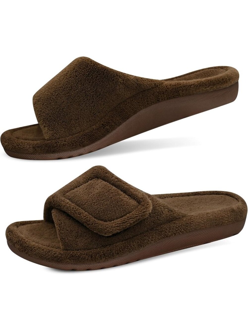 Women's Dark Brown Adjustable Open Toe Orthopedic Arch Support Fuzzy Slippers